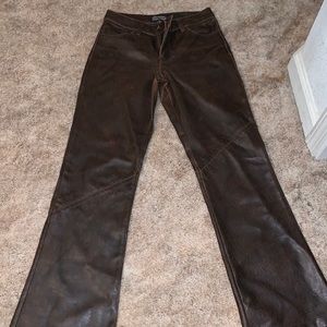 Brown leather bootcut pants